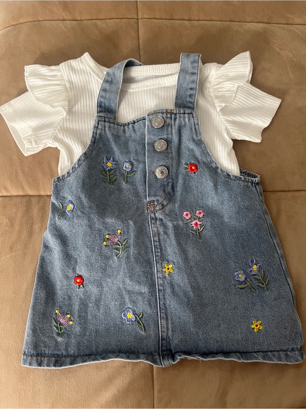 Girls Flower Embroidered Denim Dress Set